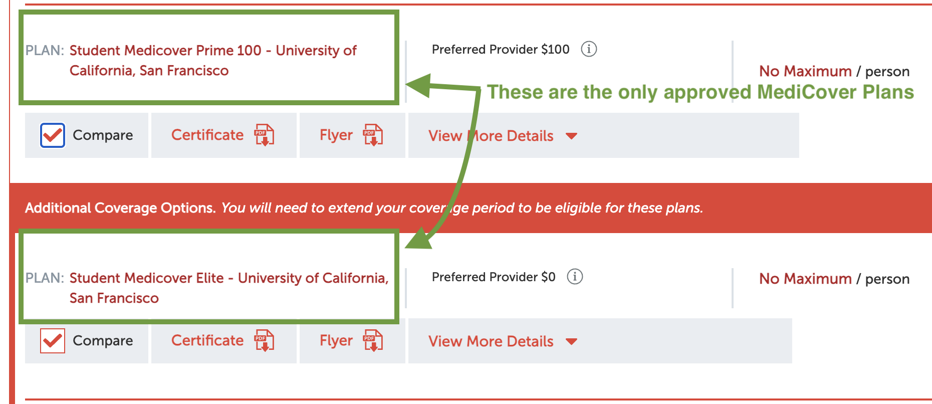 Approved Medicover Plans - Elite and Prime are the only approved MediCover options.