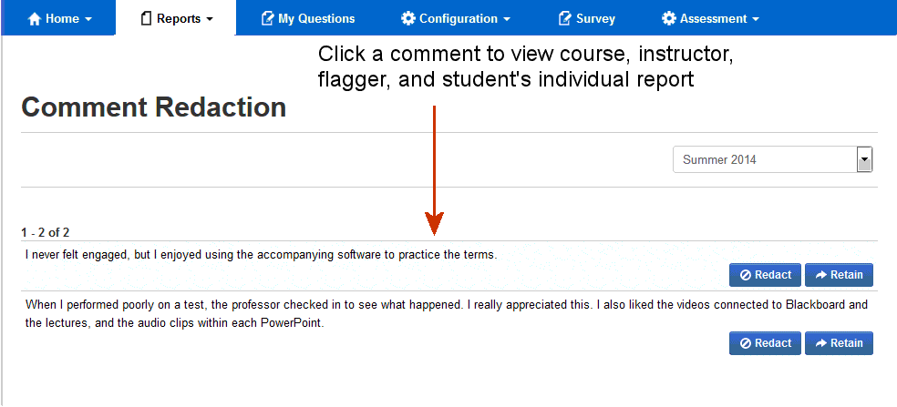 Admin View of Comment Redaction Screen