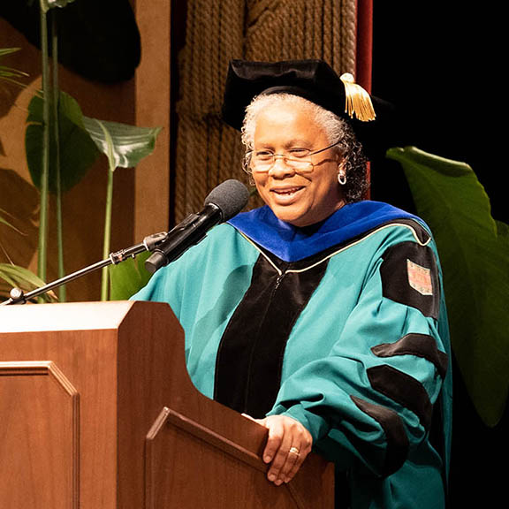 Graduate Dean Nicquet Blake, PhD offers remarks from the podium