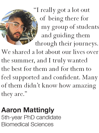 Quote from BMS student Aaron Mattingly: I really got a lot out of being there for my group of students and guiding them through their journeys. We shared a lot about our lives over the summer and I truly wanted the best for them and for them to fee supported and confident. Many of them didn't know how amazing they are.